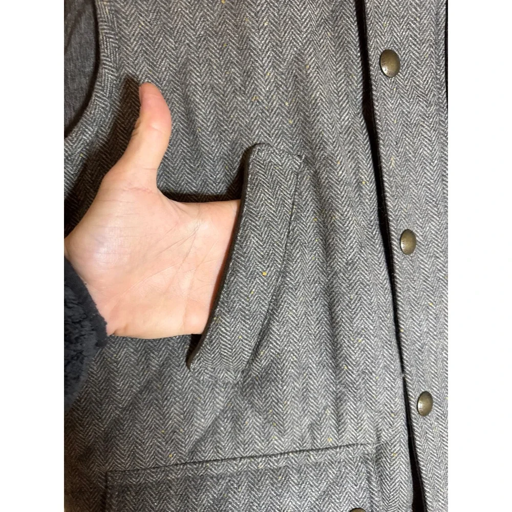 JOS A BANK Vest Quilted Herringbone Tweed Suede Trim Tailored Fit Size‎ L